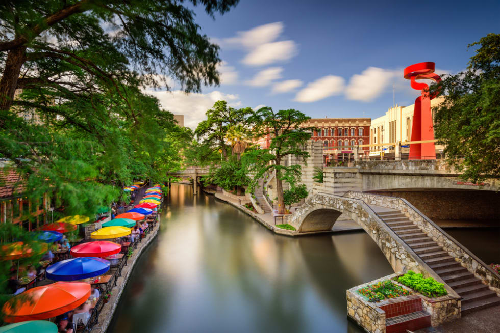  San Antonio, Texas, USA cityscape at the Riverwalk.
