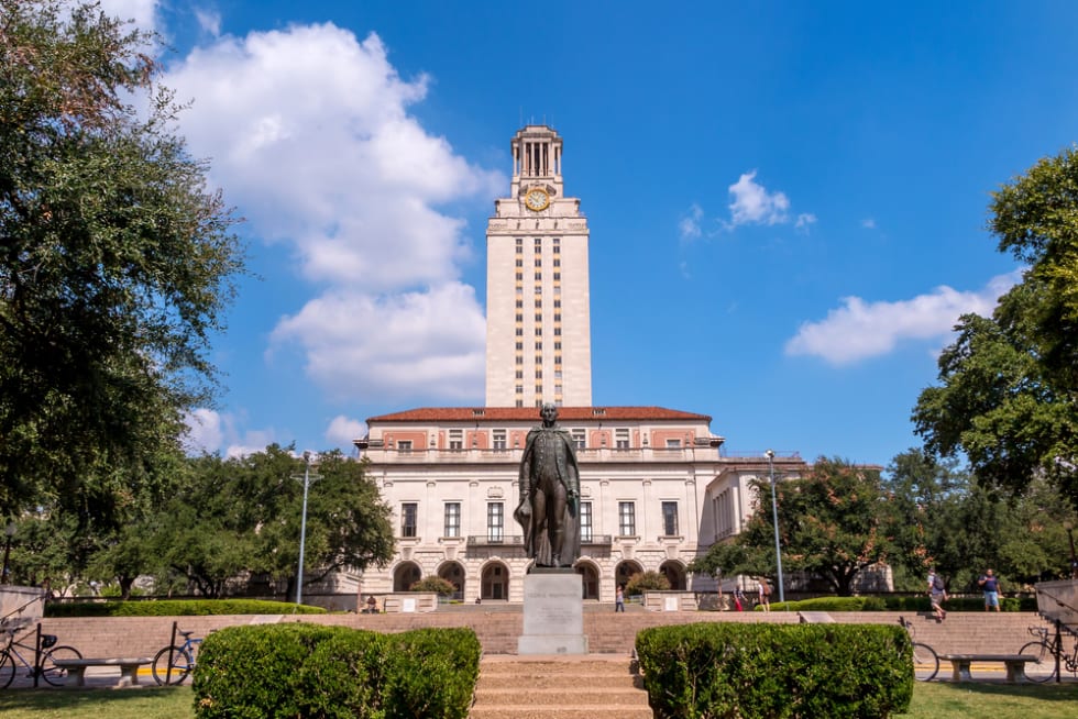 University of Texas (UT) against blue sky in Austin, Texas