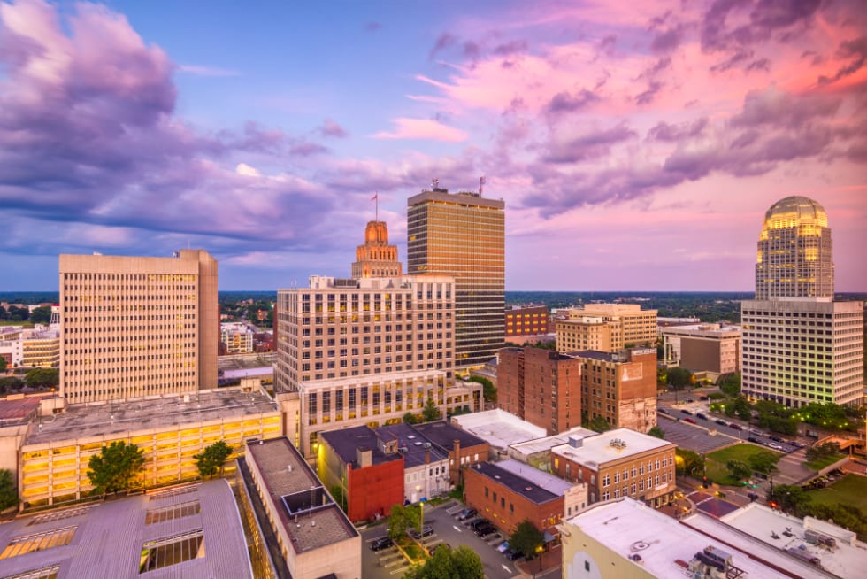  Winston-Salem, North Carolina, USA skyline at dusk.