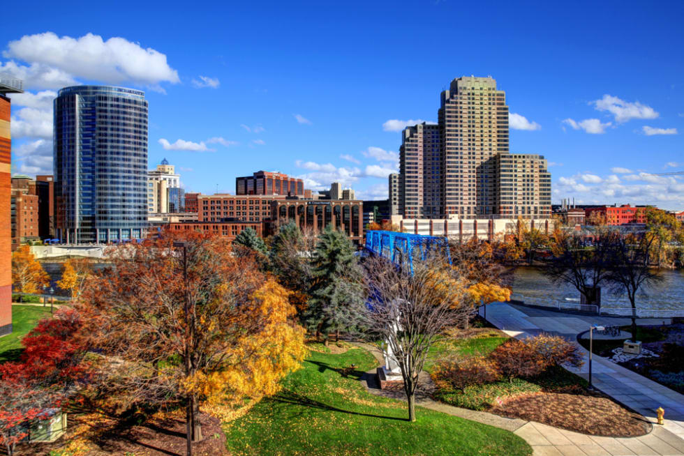 Downtown Grand Rapids Michigan in the fall