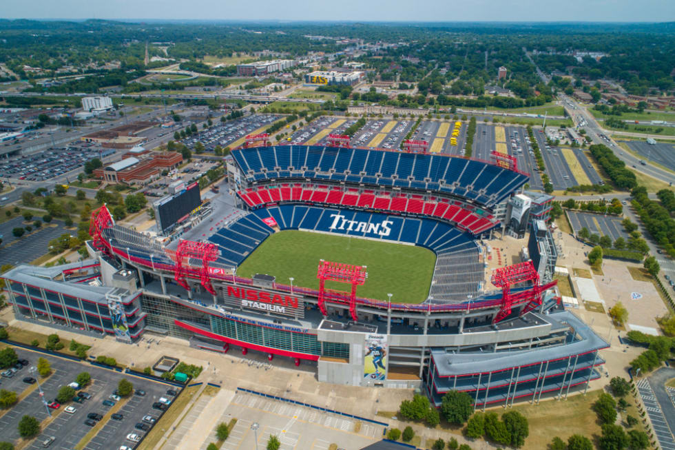 Aerial drone image of the Nissan Stadium Nashville Tennessee USA
