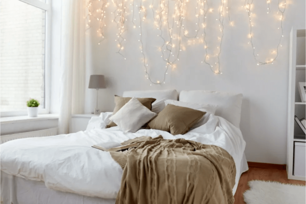 string lights in apartment