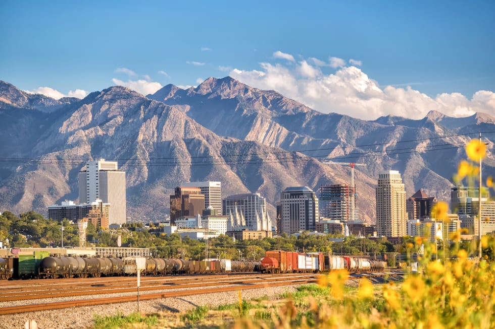 Downtown Salt Lake City skyline Utah in USA