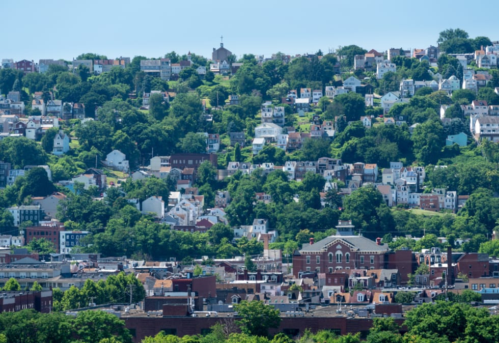  Heat haze provides an abstract look to the homes on South Side Slopes in Pittsburgh PA