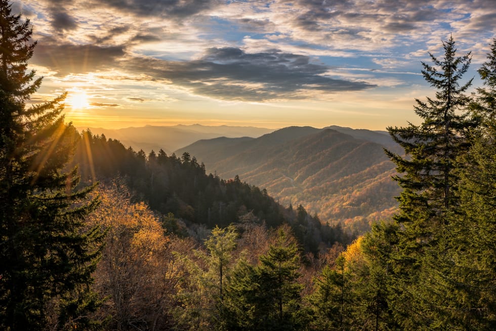  Autumn sunrise over Newfound Gap overlook in the Great Smoky Mountains