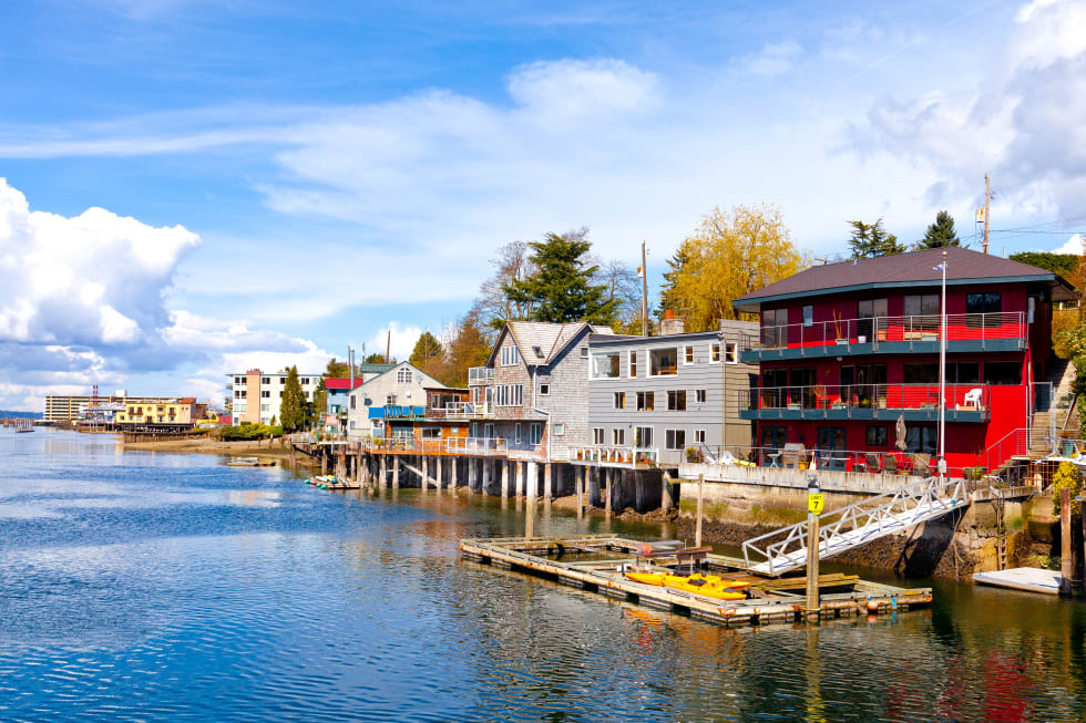 Ballard neighborhood, in Seattle, Washington. Waterfront houses overlooking the Lake Washington ship canal. - best neighborhoods in seattle