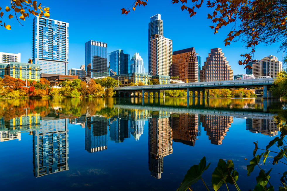 perfect Austin Texas mirrored.reflections along Lady Bird Lake under congress bridge