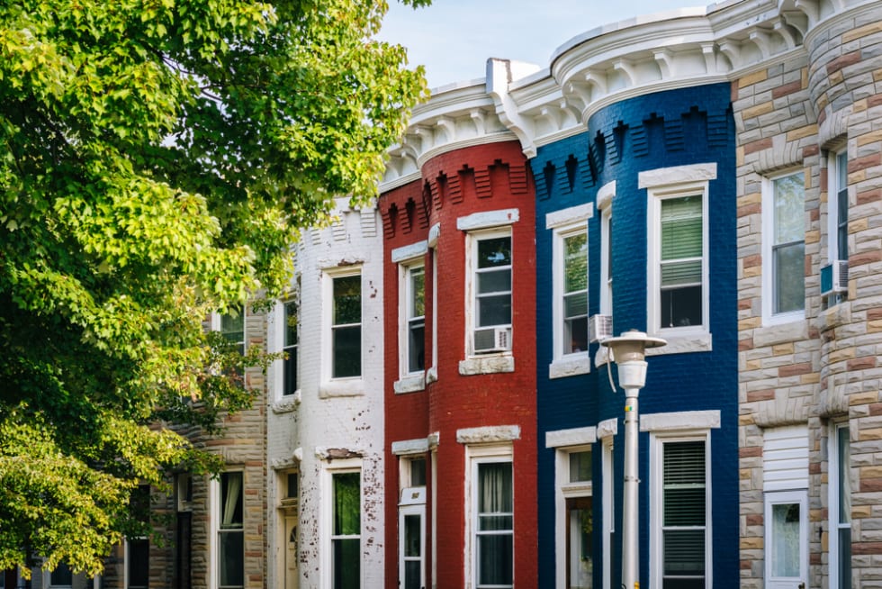  Colorful row houses in Hampden, Baltimore, Maryland