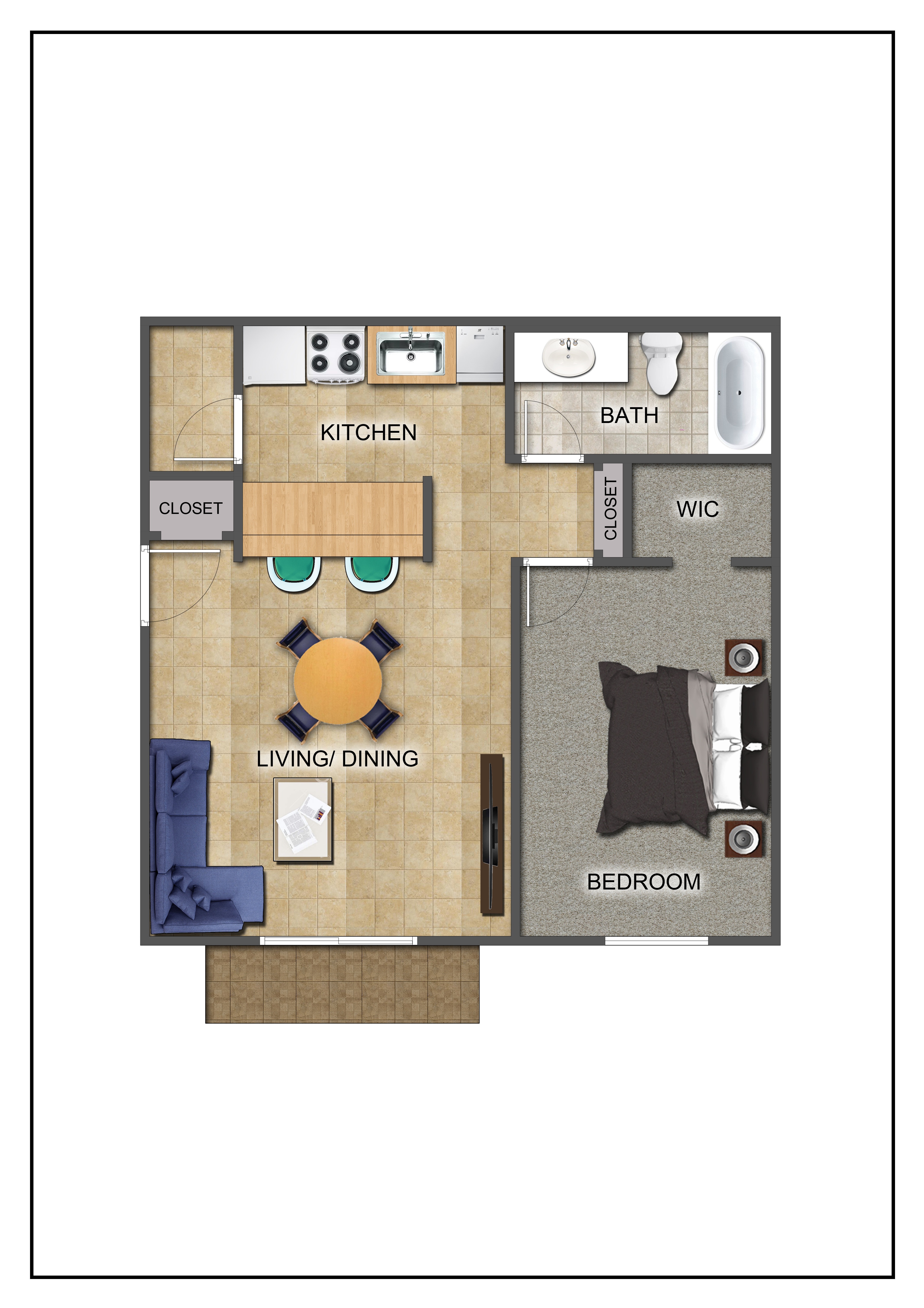 Tower Apartments – One Bedroom One Bath Expanded