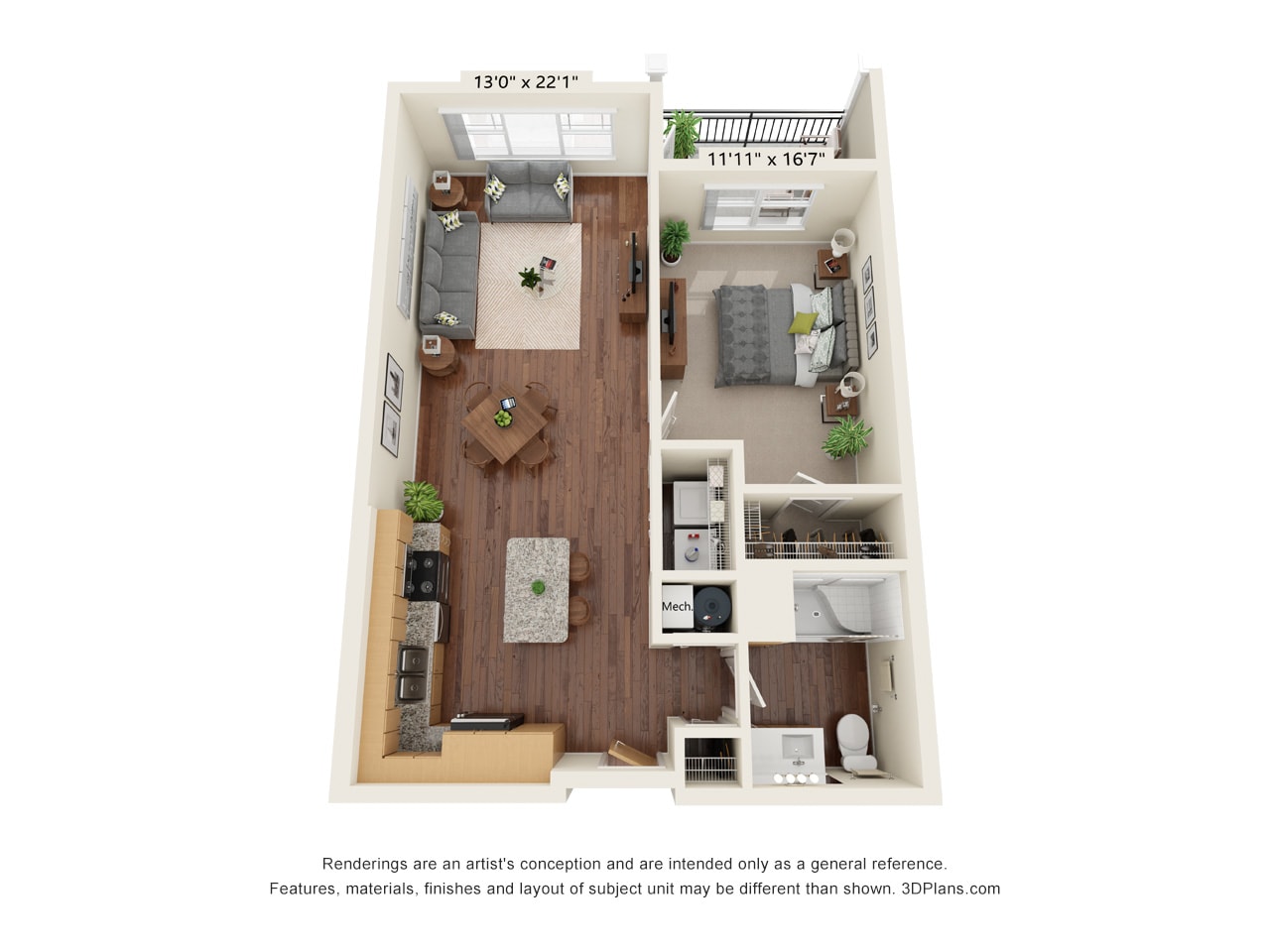 Senior & Affordable Housing – Haven at Congaree Pointe 55+ Apartments – One Bedroom A1