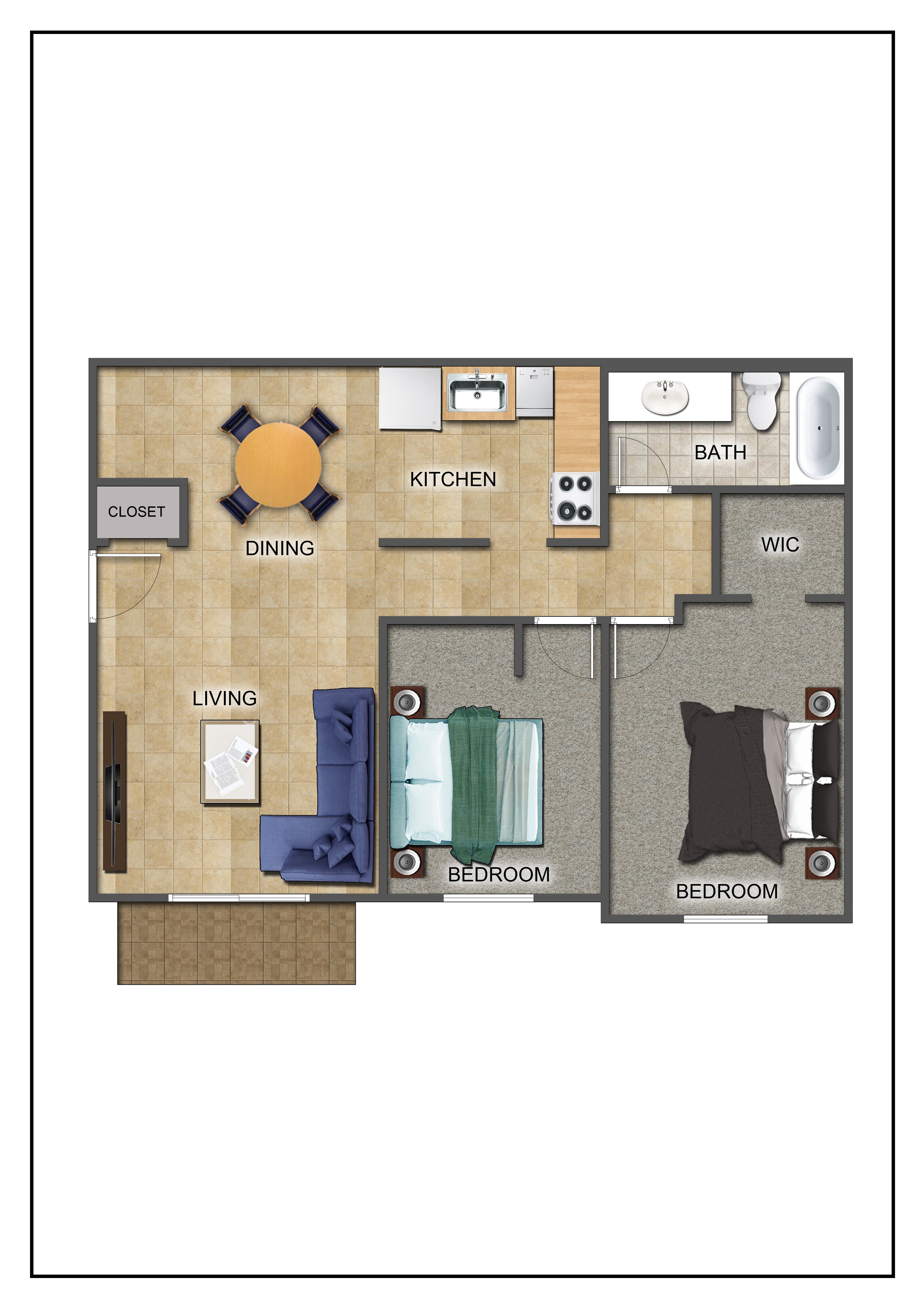 Tower Apartments – Two Bedroom One Bath