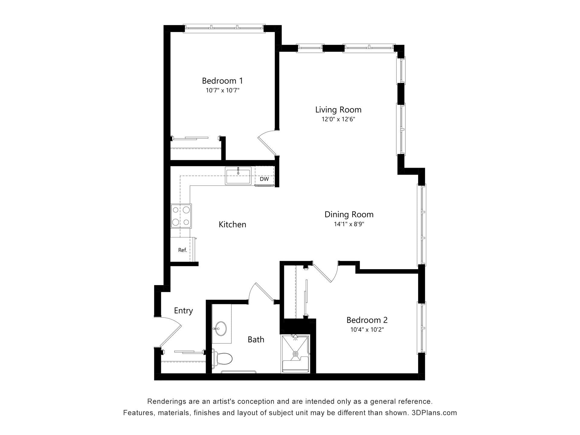 Athene Senior Living – 2 Bedroom, 1 Bathroom 60%
