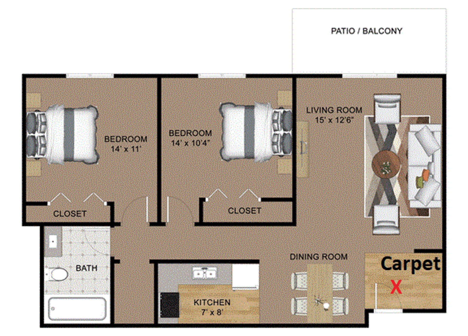 The Pointe on Fleur – 2 beds, 1 bath, $750