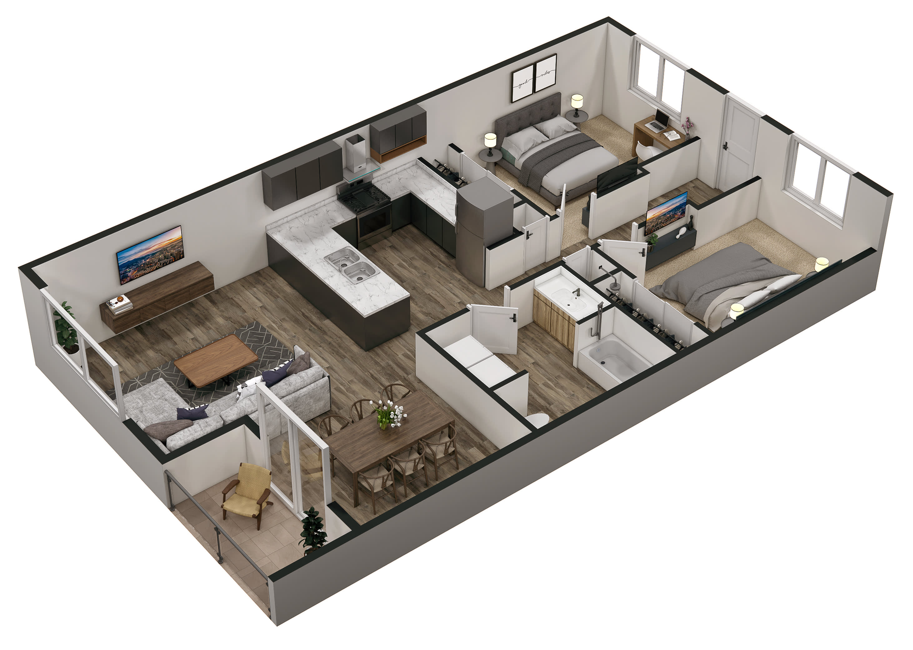 Alder Creek – 2 Bed 1 Bath Layout A