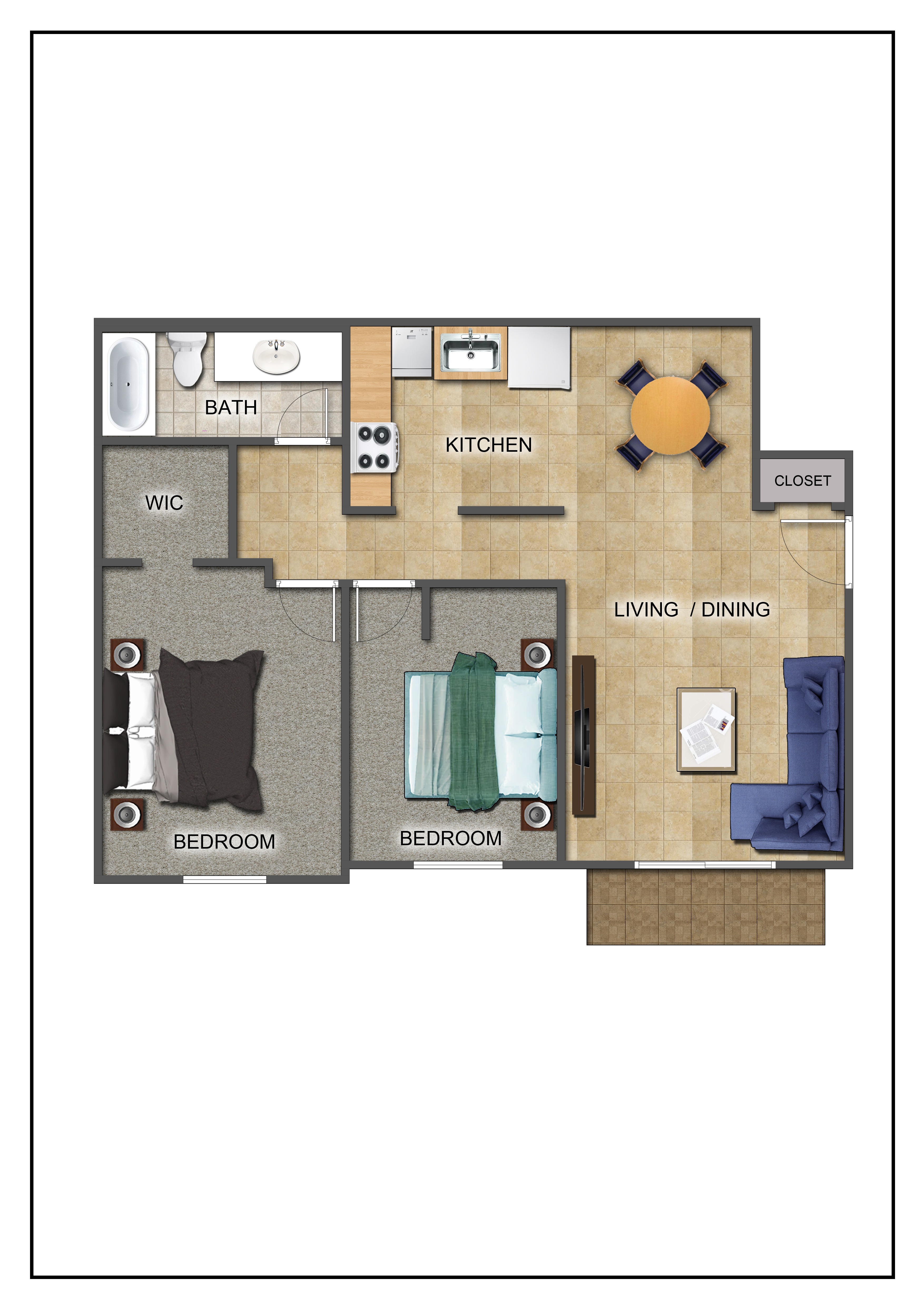 Tower Apartments – Two Bedroom One Bath Expanded