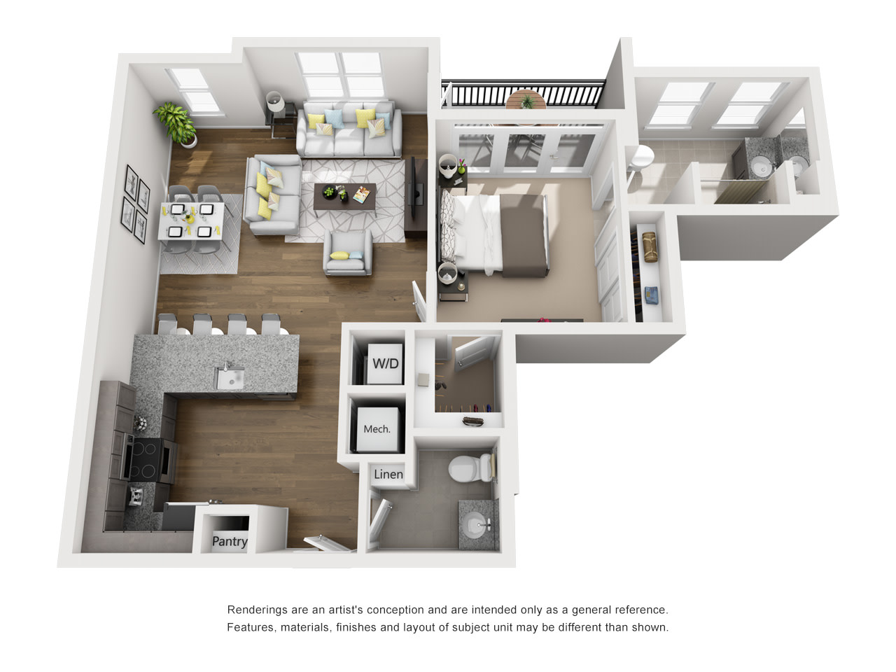 The Anderson – Floor Plan E One Bedroom / One and a Half Bath w/Balcony