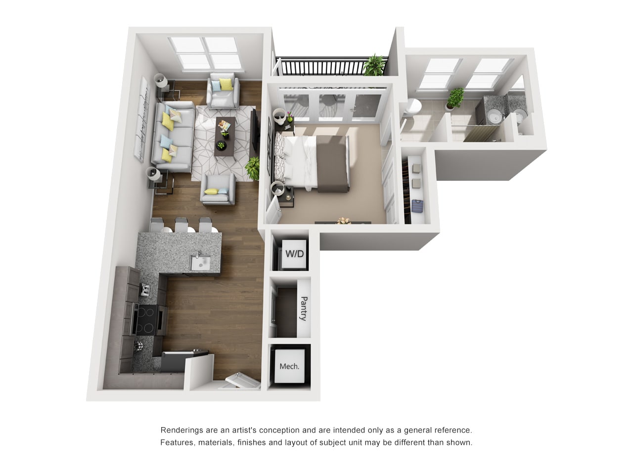 The Anderson – Floor Plan D One Bedroom / One Bath w/Balcony