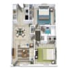 Floor plan: 2 Bed 1 Bath JP 800