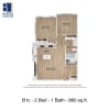 Floor plan: B1c | 2 Bed | 1 Bath | 50