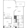 Floor plan: One Bedroom Two Bath w/Loft (970 SF)