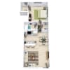 Floor plan: 1 Bed 1 Bath 705