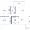 Floor plan: 2 Bedroom, 1 Bath (888 sqft.)