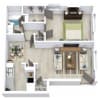 Floor plan: 1 Bed 1 Bath 670