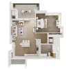 Floor plan: 1BD, 1BTH A2