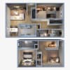 Floor plan: 2 Bedroom, 1 Bathroom