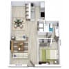 Floor plan: 1 Bed 1 Bath 718