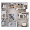 Floor plan: Three Bed, Two Bath