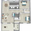 Floor plan: 2 Bedroom, 1 Bathroom Partial Renovated