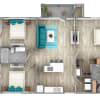Floor plan: Three Bedroom w/ Kitchen Island (1259 SF)