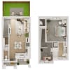 Floor plan: 1BR/1.5BA with Den - A2