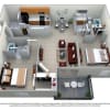 Floor plan: 2 Bedroom, 2 Bath (1,125 sqft.)
