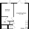 Floor plan: 1 Bedroom A1 with Patio