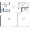 Floor plan: 1 Bedroom, 1 Bath NO PATIO OR BALCONY (672 sqft.)