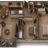Floor plan: 2 Bed, 1 Bath, East Phase