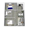 Floor plan: Spacious 2BR, Water & Trash Paid | 900 Sq Ft | East Tulsa