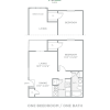 Floor plan: One Bedroom 636/689