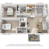 Floor plan: 2 Bedroom, 2 Bath (Balcony/Courtyard View)