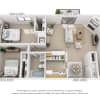 Floor plan: 2 Bedroom, 1 Bath (Balcony/Fireplace/Courtyard View)