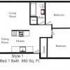 Floor plan: 2 Bedroom, 1 Bath