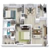 Floor plan: 2 Bed 2 Bath 940