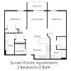 Floor plan: 2 Bed / 2 Bath 1062-95 sq ft Double Garage 2nd & 3rd Floor