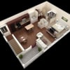Floor plan: 1x1 A2U