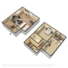 Floor plan: 2 Bedroom 1.5 Bath Townhome