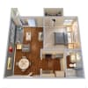 Floor plan: 1 Bedroom, 1 Bathroom, 597 SQFT