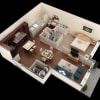 Floor plan: 1x1 A1-A1G
