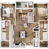 Floor plan: 2BD, 2BTH D